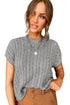 Crew Neck Cable Knit Short Sleeve Sweater